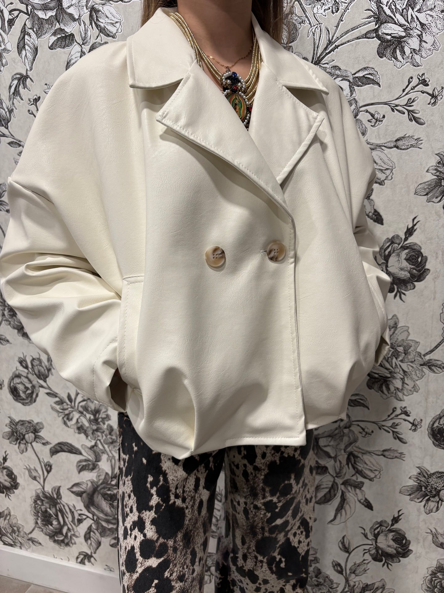 Bomber simili blanc oversize