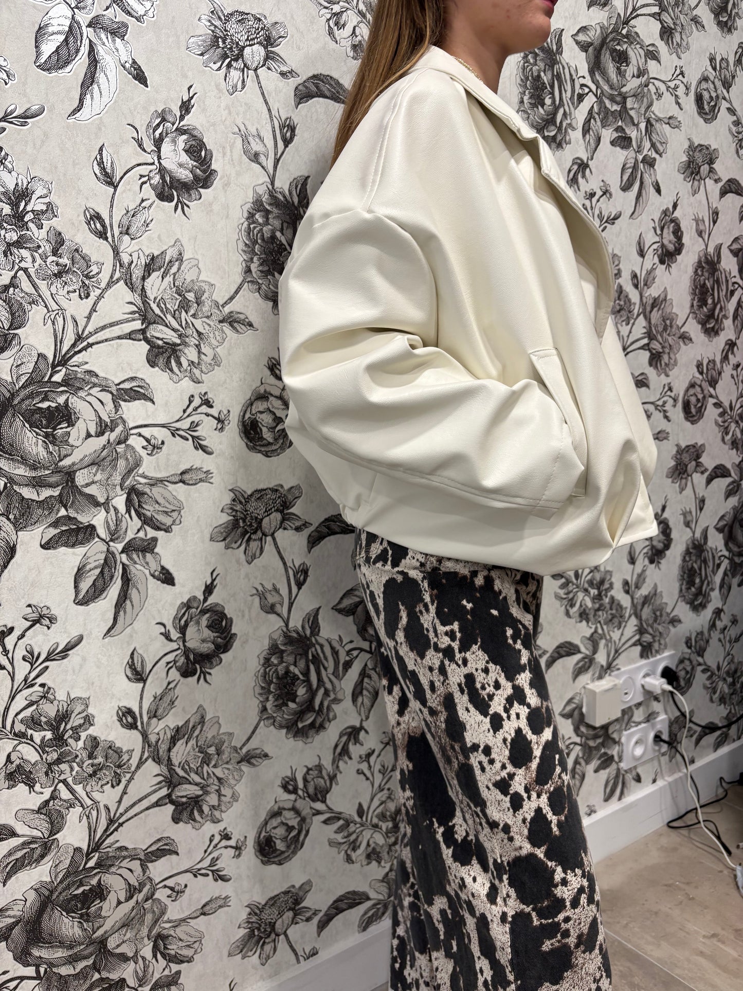 Bomber simili blanc oversize