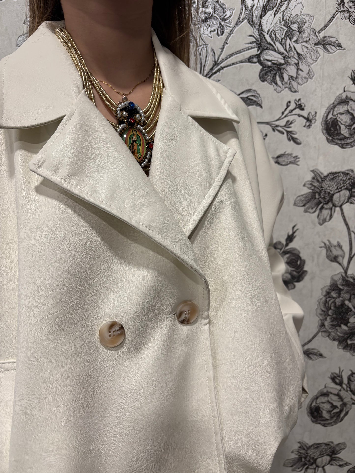 Bomber simili blanc oversize