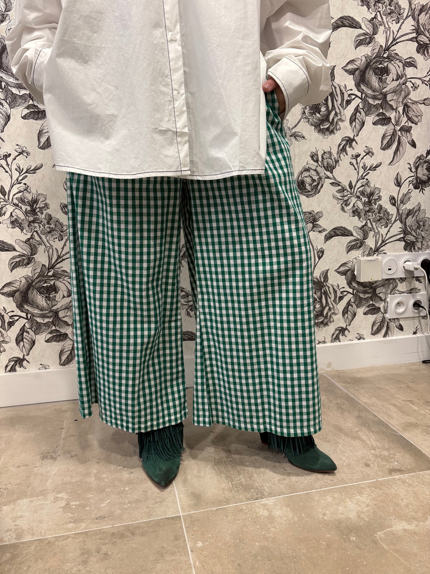 Pantalon à carreaux vert ultra tendance