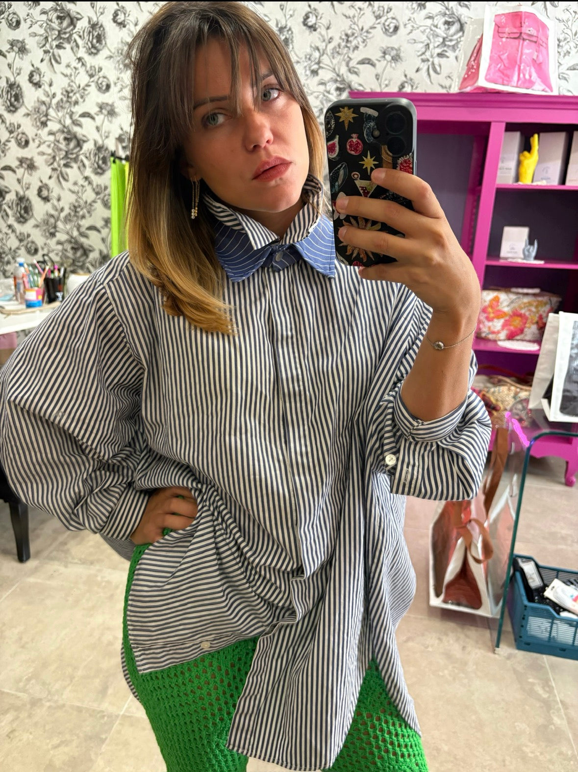 Col amovible rayé double effet