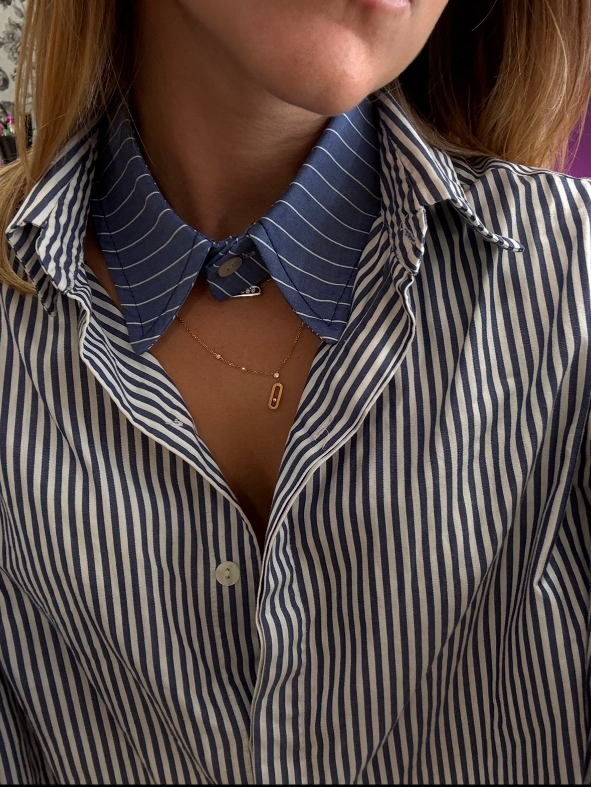 Col amovible rayé double effet